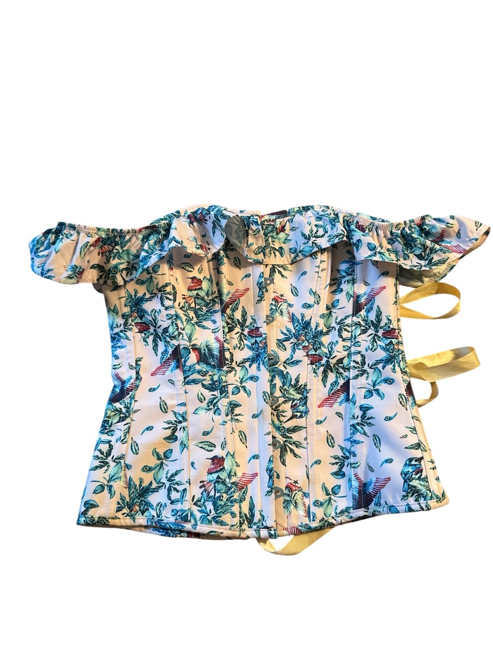 Corset story uk 12 Floral Off-Shoulder Corset Top in Cream and Teal